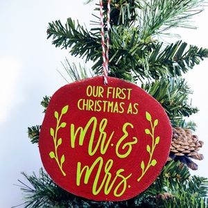 Hand Crafted Wooden Christmas Gift Ornament "Our First Christmas As Mr. & Mrs."